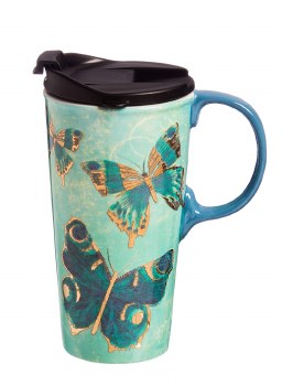 17oz CERAMIC TRAVEL CUP BUTTERFLY