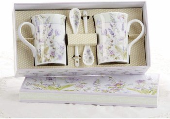 2ct MUG SET W/SPOONS LAVENDAR