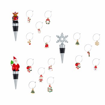 EVERGREEN XMAS WINE STOPPER &amp; CHARMS SET