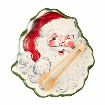 MUD PIE VINTAGE SANTA PLATE &amp; TONG SET