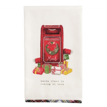 MUD PIE SANTA IS COMING PRINTED TOWEL