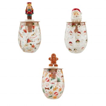 MUD PIE WINE GLASS/STOPPER SANTA
