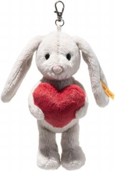STEIFF KEYRING HOPPIE RABBIT LOVE GREY