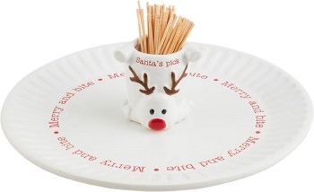 MUD PIE REINDEER TOOTHPICK PLATE SET