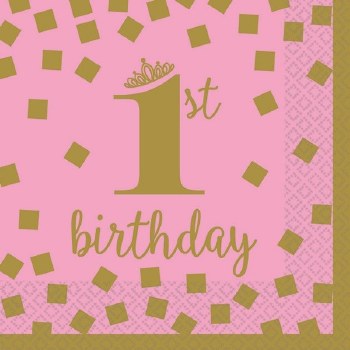 AMSCAN 1ST BIRTHDAY GIRL BEVERAGE NAPKIN
