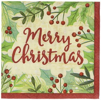 MERRY HOLLY DAY 16ct BEVERAGE NAPKINS