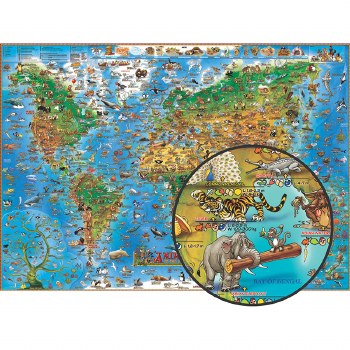 ANIMALS OF THE  WORLD MAP 54&quot; x 38&quot;