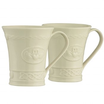 BELLEEK CLADDAGH 10OZ MUGS SET/2