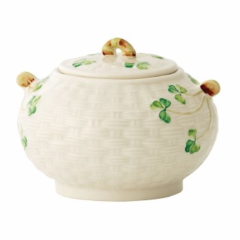 BELLEEK SHAMROCK COVERED SUGAR BOWL