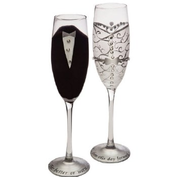 BRIDE &amp; GROOM CHAMPAGNE FLUTES