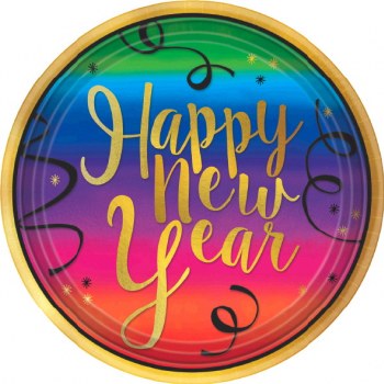 COLORFUL NEW YEAR PLATES 10.5&quot; 18CT