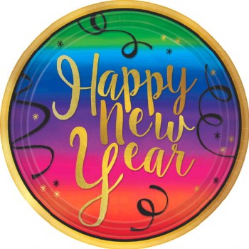 COLORFUL NEW YEAR PLATES 7&quot; 18CT