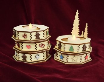 COTTAGE DISPLAY TREES W/AMBER TEALIGHT