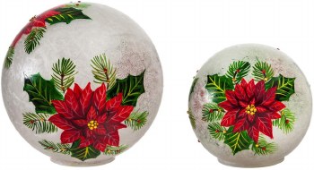 GLASS POINSETTIA LED GLOBE SET/2