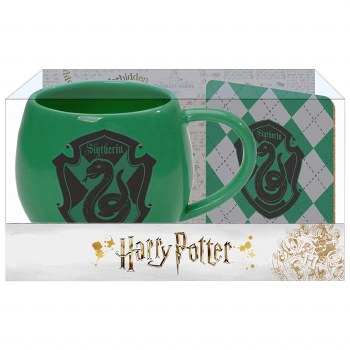 HARRY POTTER MUG W/COASTER GREEN CREST