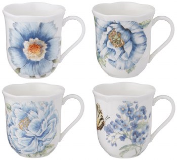 LENOX BUTTERFLY MDW BLUE 4PC MUGS