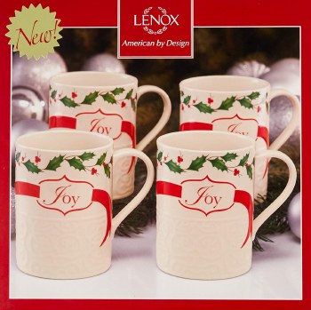 LENOX HOLIDAY CARVED MUGS SET OF 4