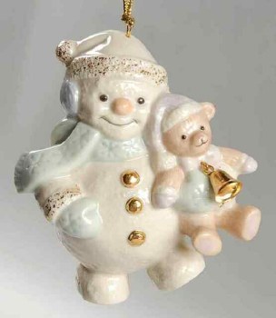 LENOX ORN SNOWMAN HUGGING TEDDY