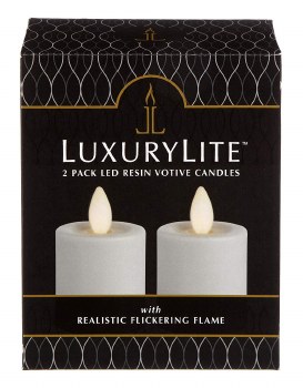 LUXURY LITE 2CT WHITE RESIN LED VOTIVES