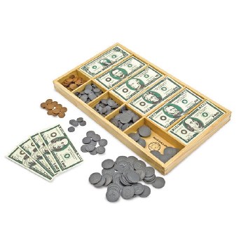 MELISSA &amp; DOUG PLAY MONEY IN WOOD TRAY