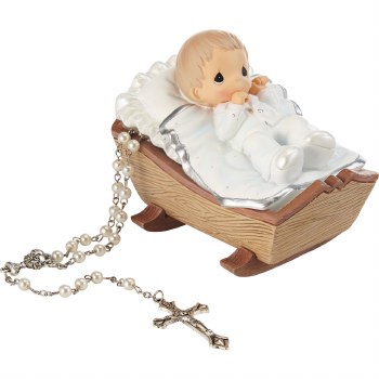 P/M BABY BOY IN CRADLE W/ROSARY