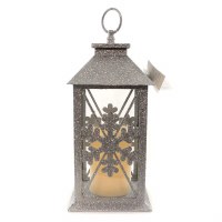 GLITTERED SILVER SNOWFLAKE LANTERN