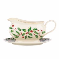 LENOX HOLIDAY GRAVY BOAT AND STAND