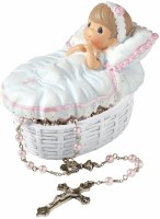 P/M GIRL BAPTISM COVERED BOX W/ROSARY