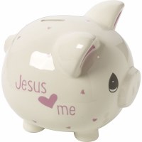 P/M JESUS LOVES ME PIGGY BANK PINK