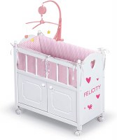 WOOD DOLL CRIB W/CABINET & BEDDING