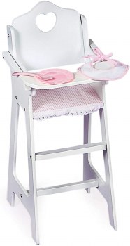 WOOD DOLL HIGH CHAIR 18&quot; WHITE/PNK GING