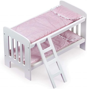 WOODEN DOLL BUNK BED PINK GINGHAM