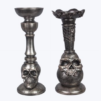 YOUNGS RESIN HALLOWEEN SKULL PILLAR HLDR