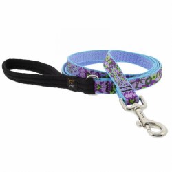 Lupine MicroBatch - 3/4" Wide Padded Handle Leash - Purple Pansies - 4'