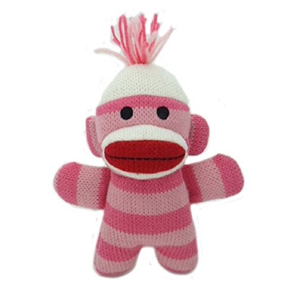 pink sock monkey dog toy