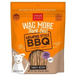 Cloud Star Wag More Bark Less - Memphis Style BBQ Turkey Jerky - Dog Treats - 10 oz