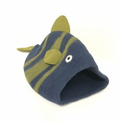 Dharma Dog Karma Cat - Felted Bed - Fish Cave - Navy/Green