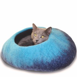 Dharma Dog Karma Cat - Felted Bed - Ombre Cave - Navy/Turquoise