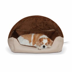 K&H - Thermo-Hooded Lounger -Tan/Chocolate