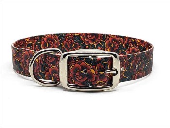 Wilderpup - 1&quot; Wide Adjustable Collar - Roses - 19-22&quot;