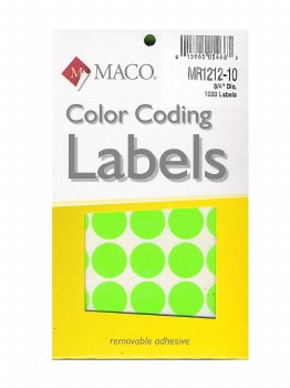 MACO Color-Coding Dot Label-Green Glow-3/4"