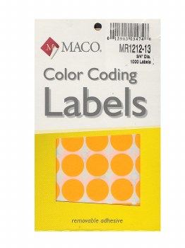 MACO Color-Coding Dot Label-Orange Glow-3/4"
