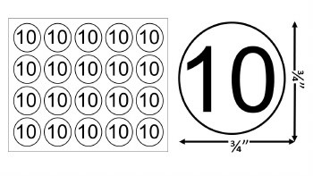 Round Size Sticker Label, Sz 3/4, Number 10 (1,000pcs/1 Roll)