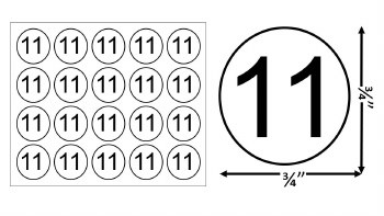 Round Size Sticker Label, Sz 3/4, Number 11 (1,000pcs/1 Roll)