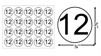 Round Size Sticker Label, Sz 3/4, Number 12 (1,000pcs/1 Roll)