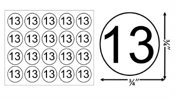 Round Size Sticker Label, Sz 3/4, Number 13 (1,000pcs/1 Roll)