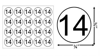 Round Size Sticker Label, Sz 3/4, Number 14 (1,000pcs/1 Roll)