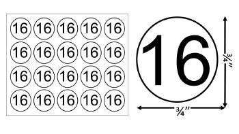 Round Size Sticker Label, Sz 3/4, Number 16 (1,000pcs/1 Roll)