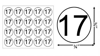 Round Size Sticker Label, Sz 3/4, Number 17 (1,000pcs/1 Roll)