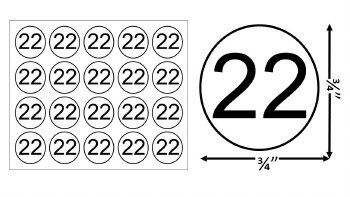 Round Size Sticker Label, Sz 3/4, Number 22 (1,000pcs/1 Roll)